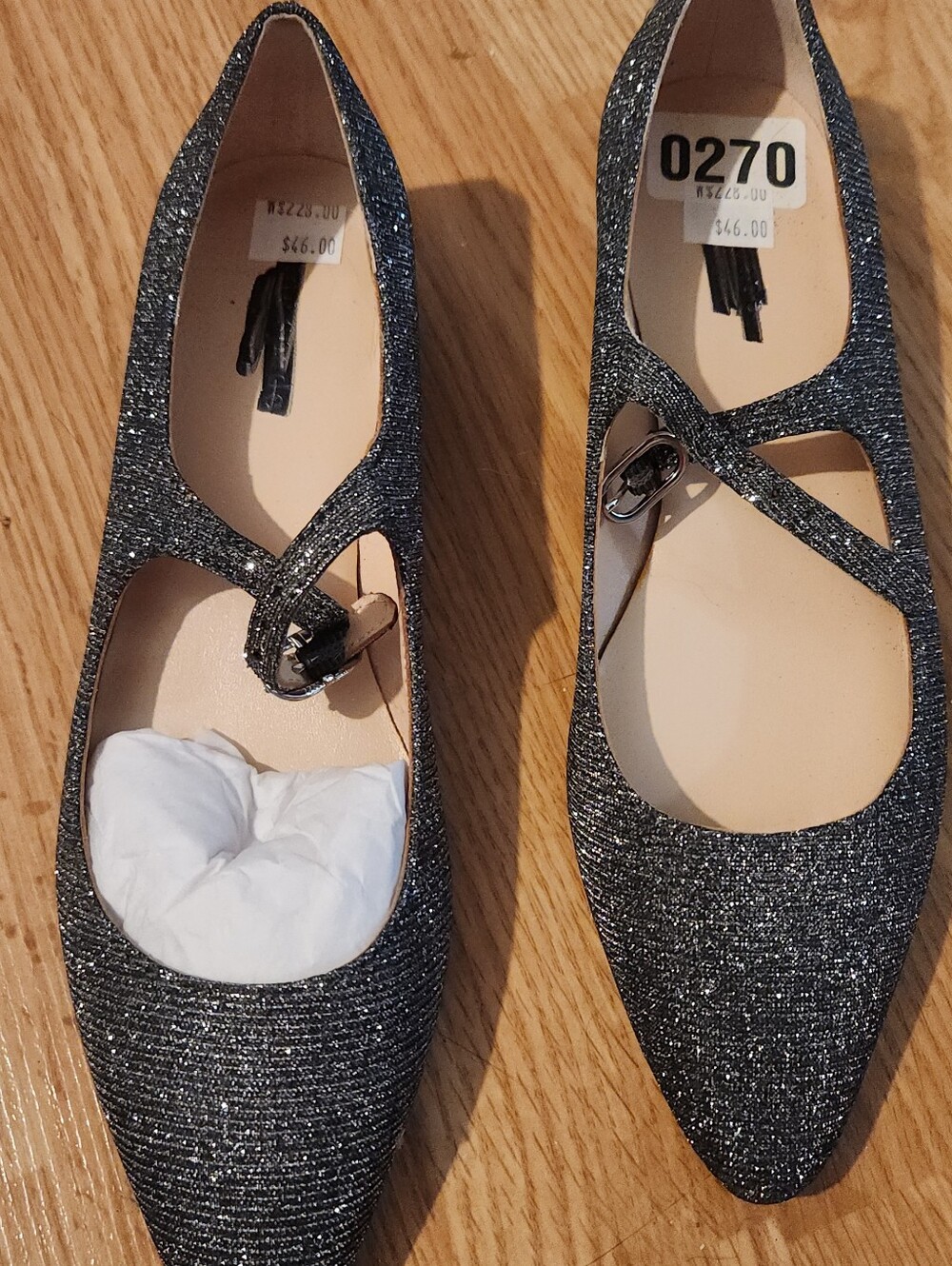 kate spade Black Glitter Pointed Mary Jane Flats